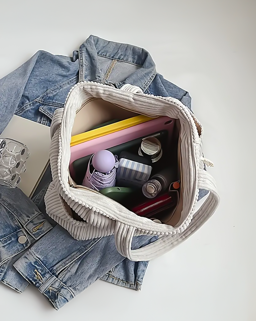 Tilda | Ribbad tygväska med dragskodetalj